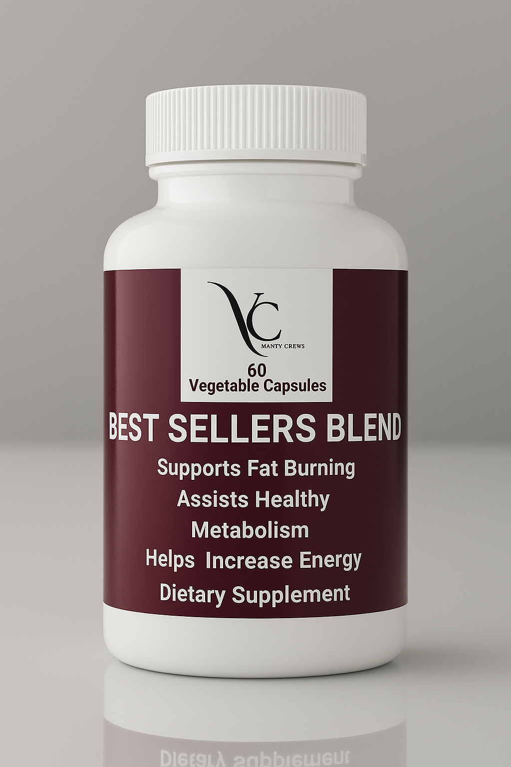 Supplement bottle labeled 'Best Sellers Blend' on a gray background