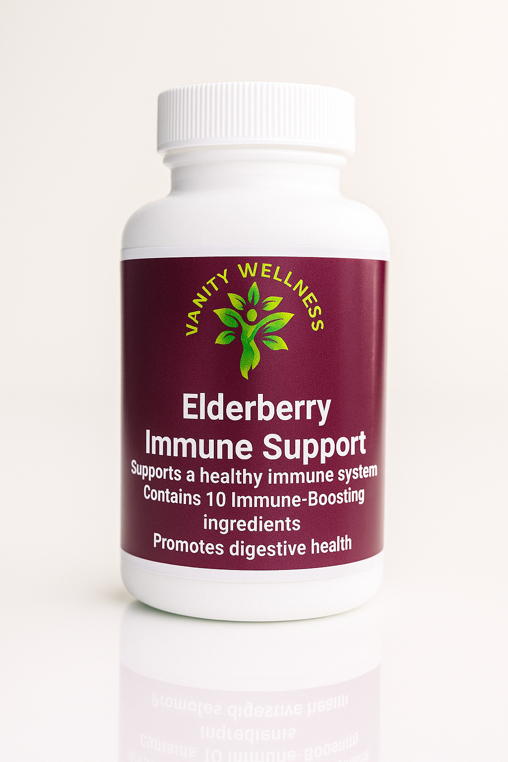 Vanity Wellness Elderberry Immune Support supplement bottle on a white background